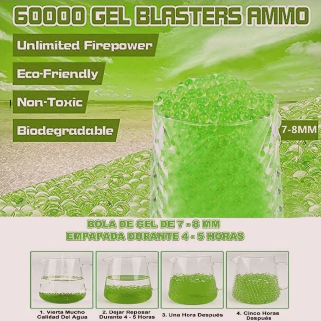24 sobres bolas de hidrogel color verde 7-8mm