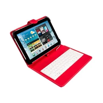 Funda universal silver ht para tablet 9 - 10.1 pulgadas + teclado con cable micro usb rojo - blanco