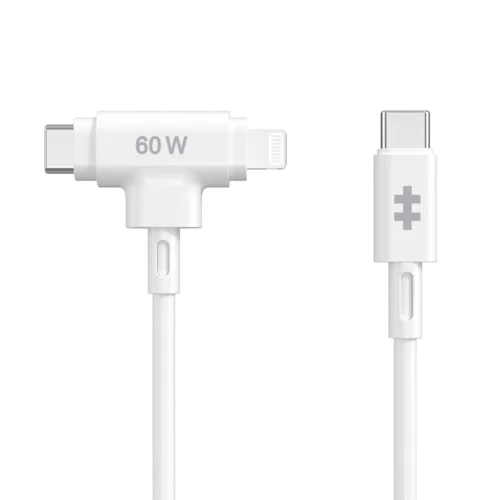 Cable usb tipo c a usb tipo c - lightning hyper 1.5m - macho - macho - blanco