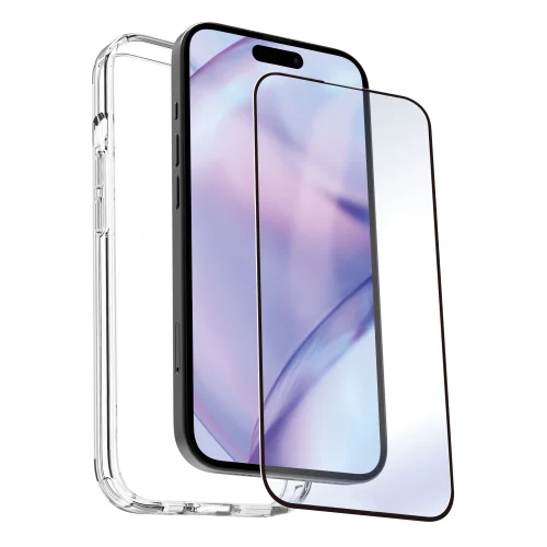 Carcasa myway para apple iphone 15 plus transparente + protector pantalla cristal templado