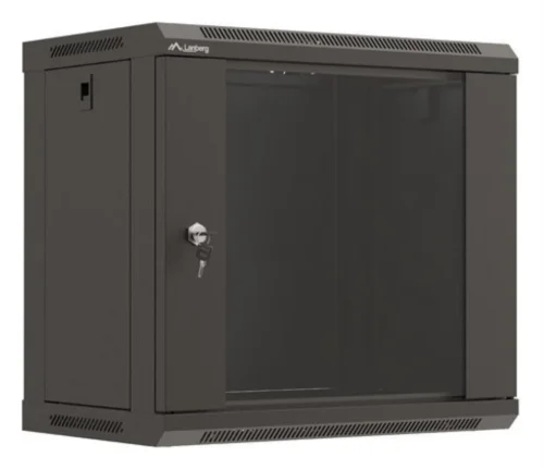 Armario lanberg mural rack 19 pulgadas 9u 540x350 flat pack negro puerta cristal
