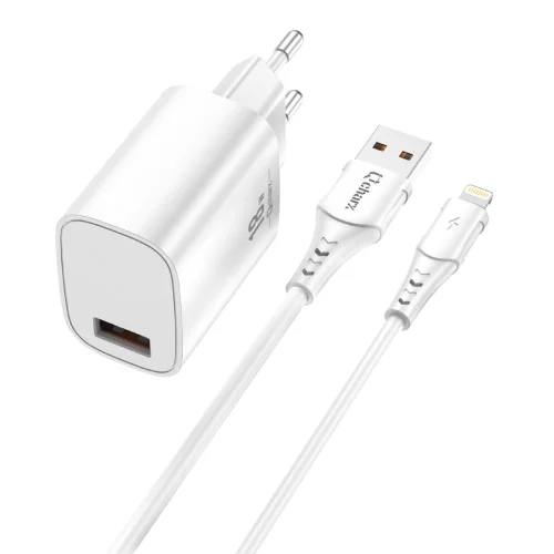 Kit cargador qcharx artemisia 3a 18w + cable usb lightning blanco