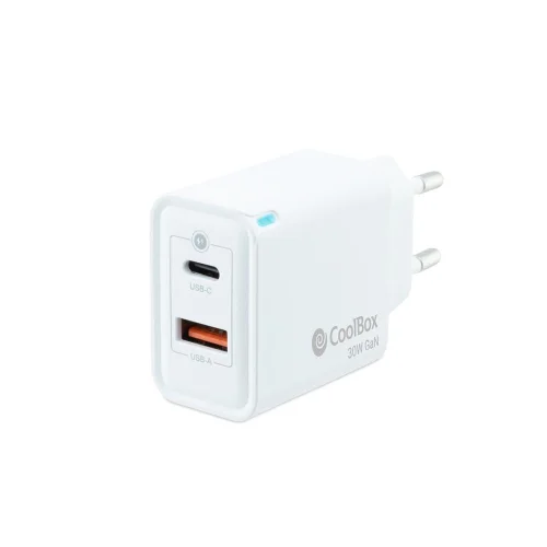 Cargador usb de pared coolbox 30w gan usb tipo a - usb tipo c