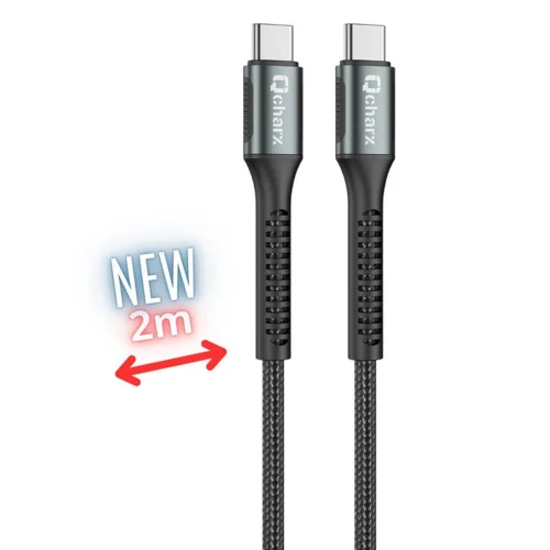 Cable qcharx prague usb tipo c - 2m - aleacion de aluminio negro cordon de tela suave