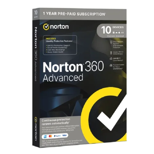 Antivirus norton 360 advanced 200gb español 1 usuario 10 dispositivos 1 año caja